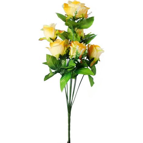 Strauß künstlicher gelber Rosen – 9 Stück mit Accessoires, Höhe 48 cm (1/3)