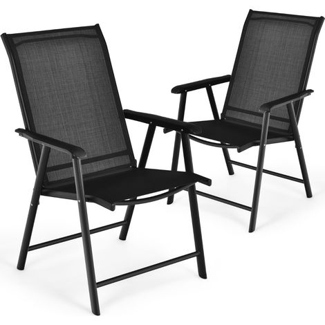 Set di 2 sedie pieghevoli e portatili da esterno per campeggio e spiaggia, Sedie per veranda con braccioli Nero (1/3)