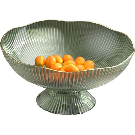 Plateau à fruits en plastique vert avec trou d'égouttage et base amovible, idéal pour le salon ou la table basse. (1/5)