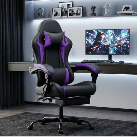 MEUBLIV Chaise gaming ergonomique violette et noire – dossier inclinable (1/5)