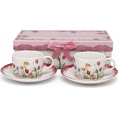 Set aus zwei Tassen mit Untertassen, 180 ml, Tulpen als Geschenk (1/5)