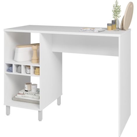 Beaux Meubles Pas Chers – Table de cuisine 135 cm – 6 niches ouvertes – Bois mélaminé blanc – Dimensions H 102.5 cm P 60 cm – Parfaite pour espaces réduits (1/5)