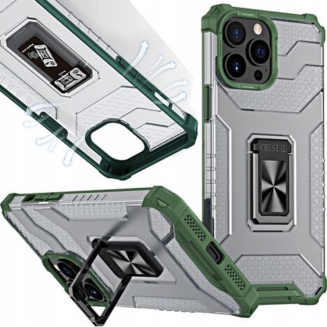 Crystal Ring Case – gepanzerte Hybrid-Schutzhülle mit Magnethalterung für iPhone 13 Pro, grün (1/5)