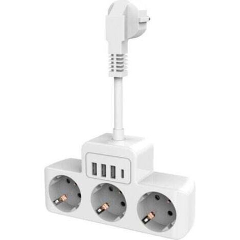 Power Strip with Individual Switch, USB C Power Strip Wall Mount with 4 Outlets and 3 USB Charger Multi Plug Adapter Standard Euro USB Plug 0.1m Short Cable, White
