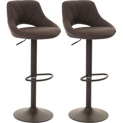 Lot de 2 tabourets de bar HHG-920, chaise de bar tabouret de comptoir, repose-pieds pivotant, similicuir métal, brun