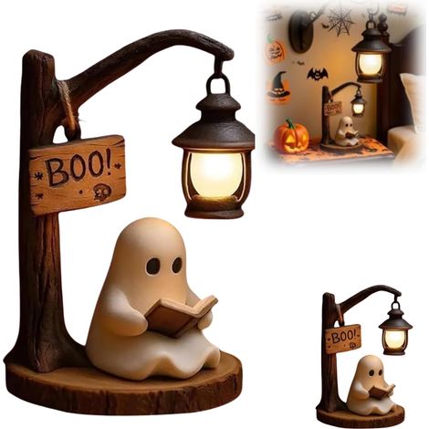 Irovami Veilleuse fantôme 3D en résine marron, lumière chaude, idéale pour Halloween (1 pièce)