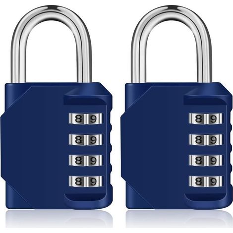 Cadenas à combinaison à 4 chiffres pour vestiaires, installations sportives, écoles, universités, usage extérieur. Cadenas numérique pour portail, abri de jardin (2 pièces, bleu). (1/5)