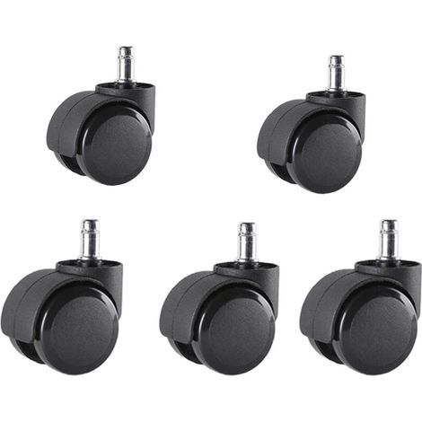Jeu de 5 Roulettes de chaises de bureau 11 mm x 22 mm - - Roulettes pour sols durs jusqu'Ă 175 kg - - Roues pour chaises pivotantes - - Installation facile sans outils (1/5)