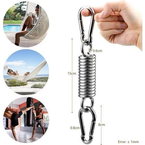 Inntek 3pcs Crochet à Ressort, Acier Inoxydable 304 Ressort pour Fauteuil Suspendu, avec 2 Mousquetons Résistants, Spring Hook (1/3)