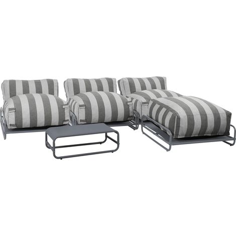 Salon de jardin modulable rayé 4 places avec structure gris - Mixi
