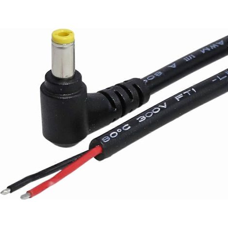 Prise Jack DC Mâle 5.5mm x 2.5mm avec Câble Pigtail à Fils Nus - Coude (1/4)