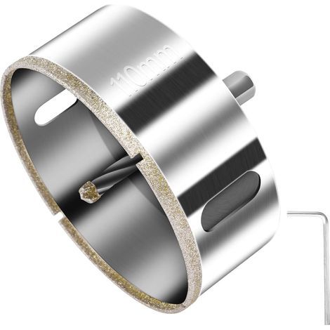 Flintronic Sega a tazza diamantata da 110 mm, punta da trapano diamantata con guida centrale, sega a tazza per piastrelle con rivestimento superficiale diamantato per il taglio di vetro, piastrelle, c (1/5)