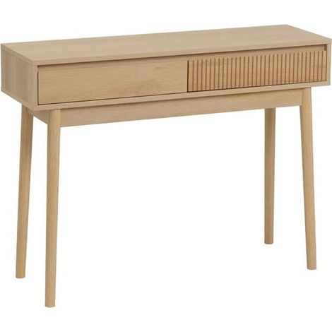 Table console - JUANIO - Modèle intemporel - 2 tiroirs - bois naturel - 100x30x76 cm (1/5)