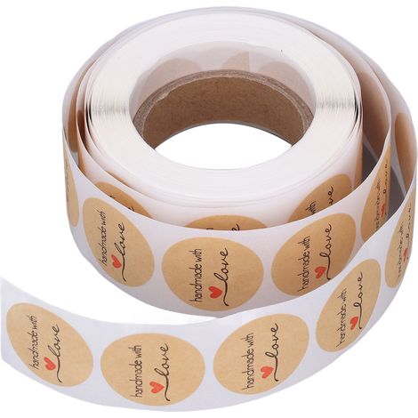 Rolle Kraftpapier-Aufkleber, handgefertigt mit Liebe, niedliches Herz-Design, Etikettenaufkleber für Lebensmittelkennzeichnung (1/5)