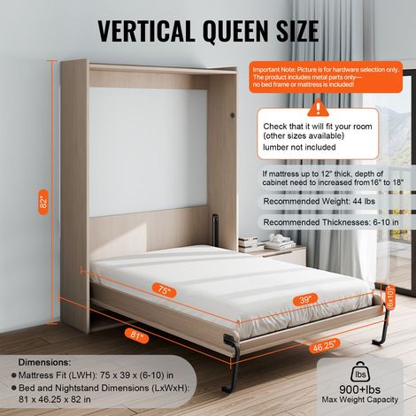 Lit escamotable double 2055x1175x2080mm – Kit de quincaillerie pour montage facile – Conception peu encombrante pour chambre (1/5)