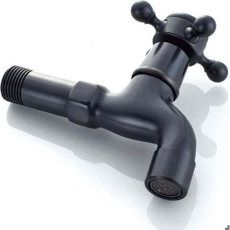 Robinet Mural - Cuivre Finition Antique - Pour Évier Salle De Bain - Raccord G1/2 - Noir (1/4)