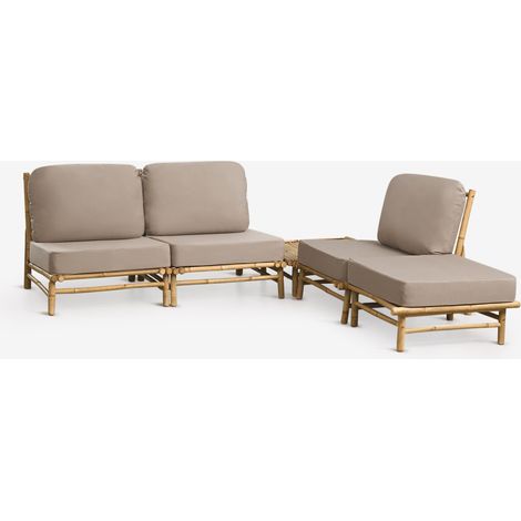 Conjunto de jardín con sofá modular de 3 piezas, puff y mesa de centro cuadrada 75x75 cm en bambú Isendra SKLUM (1/5)