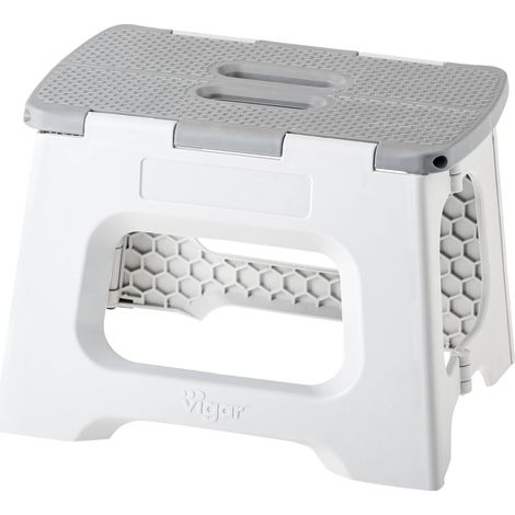 Taburete plegable compacto para adultos, taburete plegable de 23 cm, antideslizante, soporta hasta 150 kg, gris. (1/5)