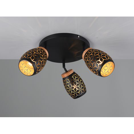 Deckenstrahler BIDAR Schwarz Gold 3-flammig mit Stanzmuster, Ø58cm (1/5)