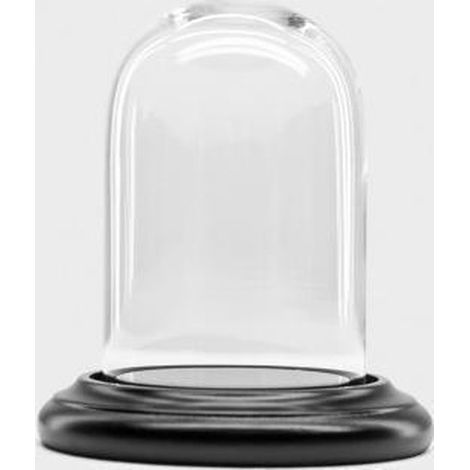 Cloche en verre avec base en bois noir, diamètre 9 cm x hauteur 12 cm (1/2)