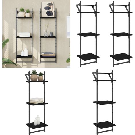 Wandregale mit 3 Ablagen & Stangen 2 Stk. Schwarz 30x25x100 cm - Wandregal - Schwarzes Wandregal - Regal Schwarz - Holzwerkstoff Regal - Wandmontagesystem - Home & Living (1/5)