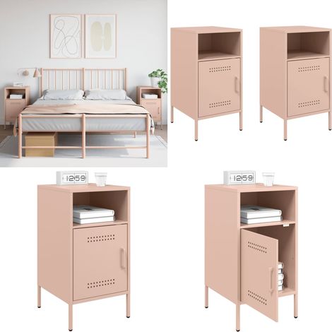 Nachttische 2 Stk. Rosa 36x39x68 cm Stahl - Industriel Stil - Nachttisch - Schreibtischlampe - Wohnzimmerschmuck - Regal - Home & Living