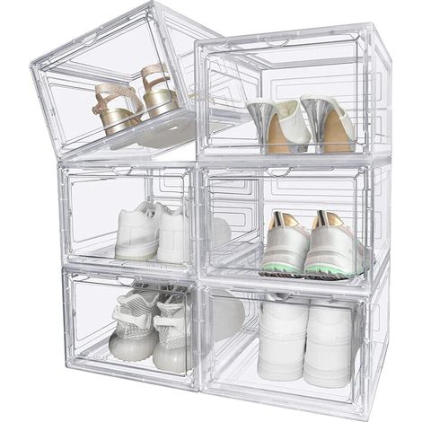 Boîte de rangement pour chaussures, plastique et acrylique durables, taille standard, design empilable, adaptée à différents types de chaussures, fermeture magnétique (1/5)