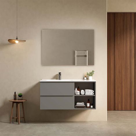 Mobile bagno sospeso 100 cm Grigio Londra Lavabo a Sinistra in Ceramica Specchio Quadro - Fiji Paint Plus (1/4)