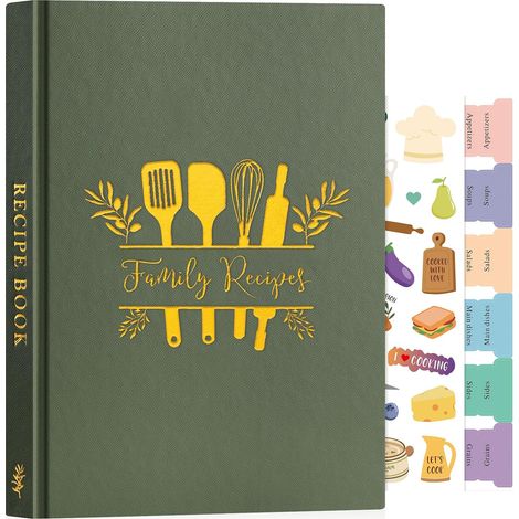 Journal de Recettes à Remplir, B5 Livre Cahier de Recettes Cuisine et Blanc, Carnet Recette pour Enregistrer vos Propres Recettes, Livre Recette Vierge, Recipe Book Cookbook, Vert, Anglaise (1/5)
