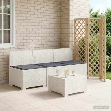 Canapé de Jardin Modulaire 3 Places en PP Blanc Aspect Rotin avec Coussins - PANGIVO (1/5)