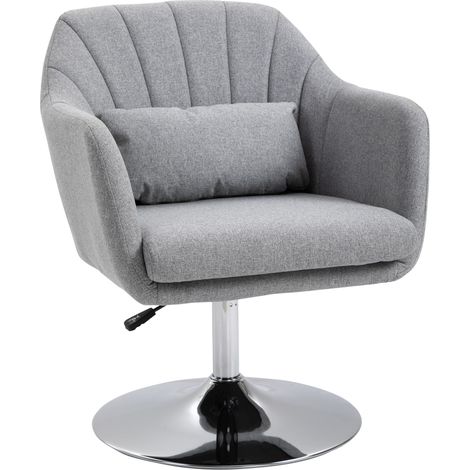 Swivel Linen Fabric Accent Chair for Living Room Contemporary Vanity Armchair with Adjustable Height Thick Cushion Lumbar Support Armrest for Bedroom Office Light Grey