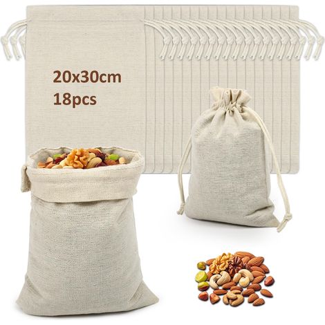 18 Pièces Petits Sacs en Tissu, 20 x 30 cm Sachet Coton, Sac Toile de Jute avec Cordon de Serrage, Sachets Réutilisable Petite Pochon Bijoux, pour les Calendriers de l'Avent, Bonbons, Lavande (1/5)