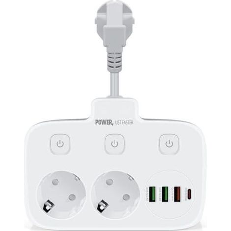 Double prise murale avec interrupteur, ports USB-C et USB-A, charge rapide QC 3.0, pour le bureau et la maison, gris-blanc