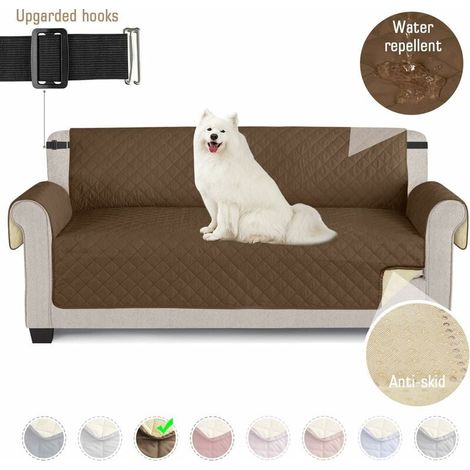 Housse de canapé imperméable avec bandes élastiques antidérapantes pour chiens et autres animaux de compagnie, protection contre l'usure (marron, 3 places) (1/5)
