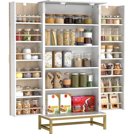 HOMCOM Kitchen Cabinet with Double Doors, 5 Tiers, 12 Spice Racks, White