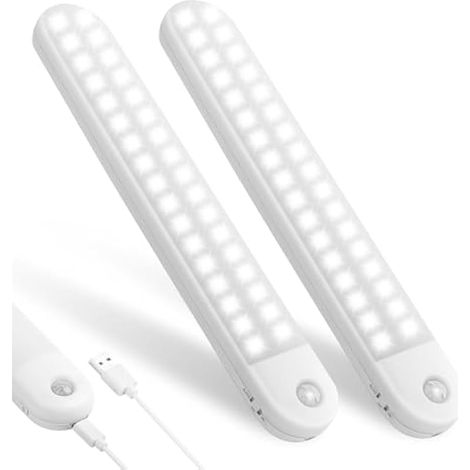 Lumière sans fil sous placard, 2 pièces 72 LED rechargeables USB, lampes à détecteur de mouvement intérieur, éclairage LED sous armoire pour placard et couloir