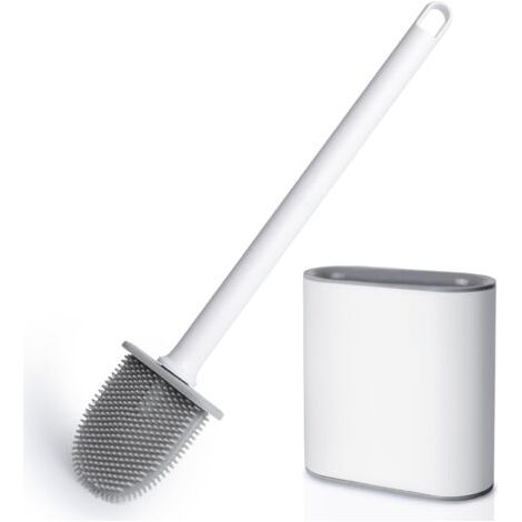 Brosse WC, Brosse Toilettes WC en Silicone pour Profondeur avec Manche en Plastique antidérapant, Brosse Toilette Murale avec Base à Fentes d'aération pour la Toilette de la Salle de Bain