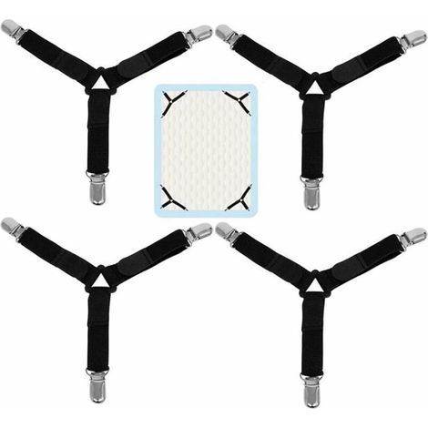 Tendeur de Draps 4 Pièces Sangles pour Draps de Lit Drap Tendeur De Lit Fixe Sangle pour Matelas Draps De Lit Réglables Attaches pour lit Coussin pour canapé Matelas nappes Planche à Re (1/5)