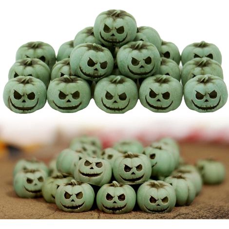 Figurines de citrouilles d'Halloween (20 mini-citrouilles décoratives) en résine, crânes, idéales pour Halloween, carnaval, fêtes, soirées d'horreur et décorations de pots de fleurs. (1/5)