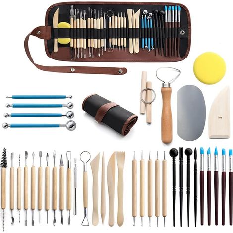 Outils en argile 40PCS Outils en poterie Outils de sculpture en argile Kit d'outils en argile polymère Outils en céramique pour bricolage Modélisation artisanale Set d'outils de sculpture en argile