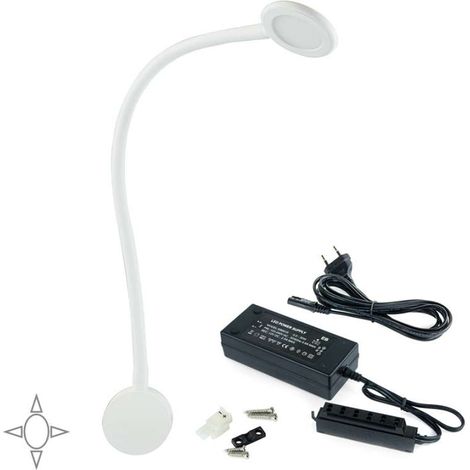 Applique LED Kuma rotondo, braccio flessibile, sensore touch, 2 USB, luce bianca naturale, Plastica, Bianco 5014615 EMUCA (1/5)