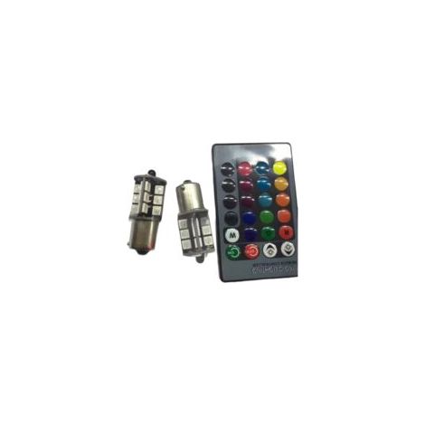 Ampoule LED RGB Ambre Blanc Rouge Multicolore 16 Couleurs Changeantes pour Feux de Freinage, Clignotants, Feux de Recul, Feux Arrière, Stroboscope Lumineux, Kit de Télécommande pour (1/5)