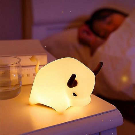 Filiyano – Lampe de chevet enfant BD-NL-11 en silicone, en forme de vache, avec minuterie et fonction dimmable USB.
