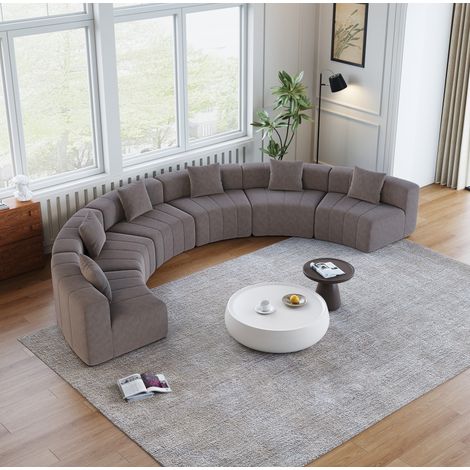 Sofá modular curvo de tela gris con 2 cojines, módulo semicircular sin montaje para salón, dormitorio u oficina, diseño de teclas de piano elegante – CHICFURN (1/5)