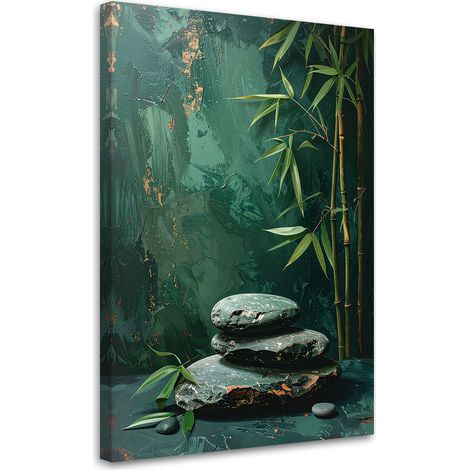Tableau déco Pierres zen spa feuilles de bambou vertes 70x100 (1/4)