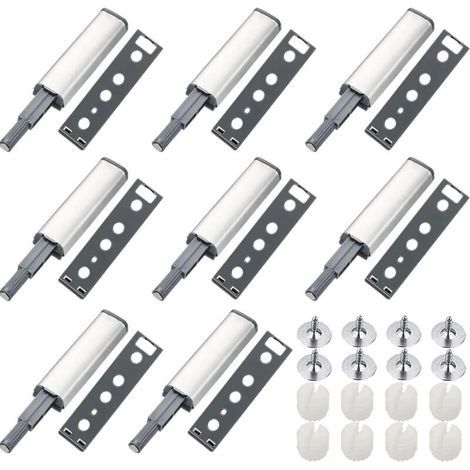 8-Piece Magnetic Push-to-Open Cabinet Door Latch Set, Metal Push-to-Open Latches, Magnetic Closes for Cabinets, Push-to-Open System, Drawer Damper (1/4)