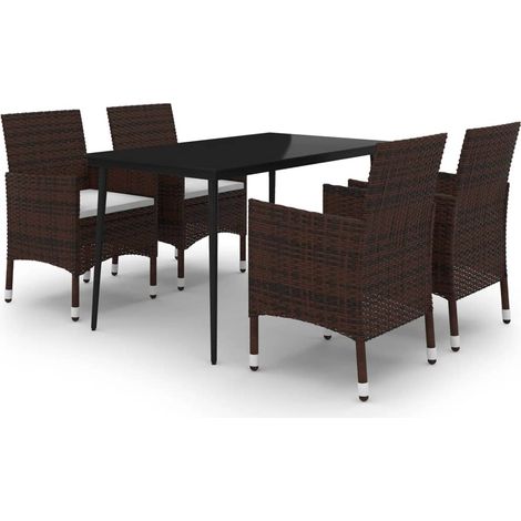 Ensemble à manger de jardin coussins 5 pcs Mobilier de jardin Résine tressée Verre (1/5)