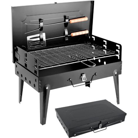 TrAdE Shop Traesio - Barbecue Portatile Custodia Pieghevole Con Gambe Forchetta Spatola Griglia Picnic 638962 - (1/5)
