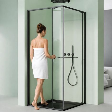 Mai & Mai Cabine de Douche Paroi de Douche Coulissante 80x80x195cm Porte de Douche Montage Réversible Verre Trempé de 6mm Traitement Nano Noir RAV69K (1/5)
