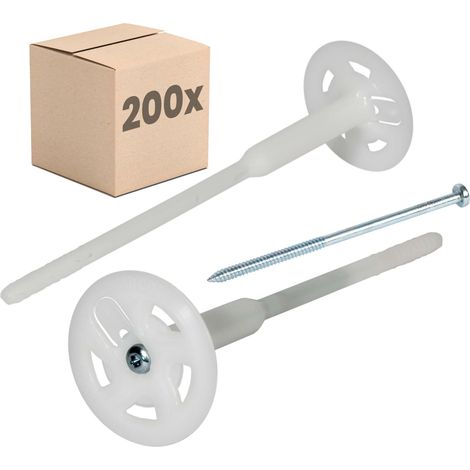 PROTEKTOR Cheville à vis pour isolants Cheville ETICS pour l'isolation des façades - 26cm, 200 Pièce, Blanc